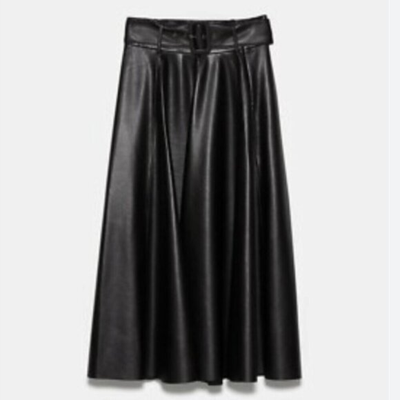 Zara Faux Leather Skirt With Belt Black Blogger Fav Size Large - Picture 12 of 12